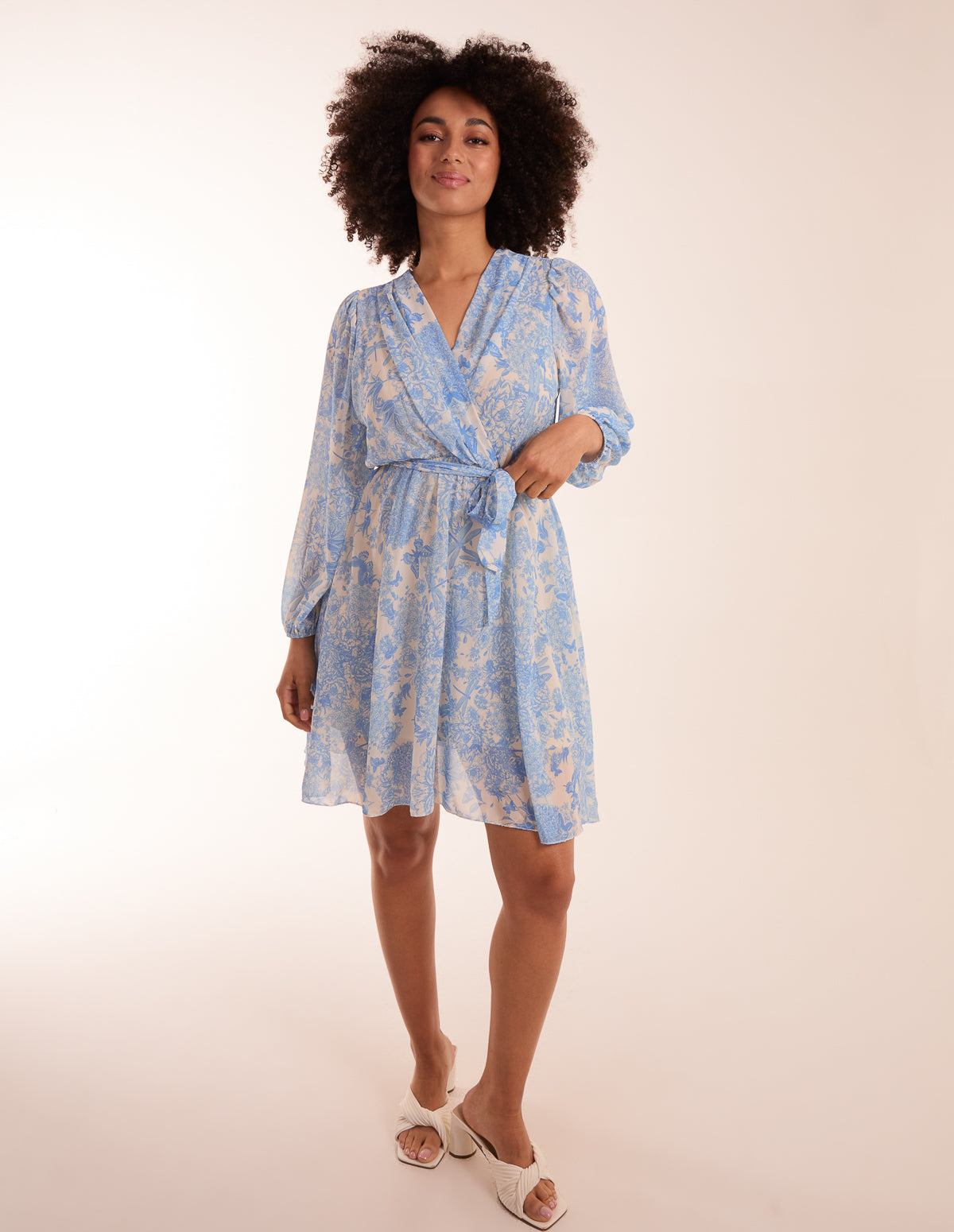 Butterfly Floral Wrap Dress - S/M / BLUE