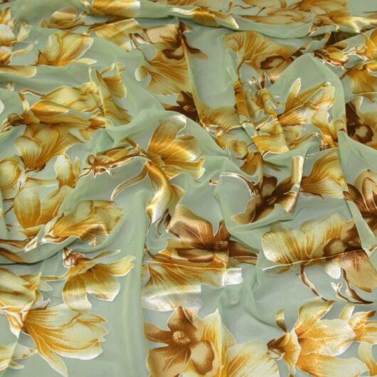 John Kaldor Arian Burn Out Sheer Chiffon Fabric Gold on Green