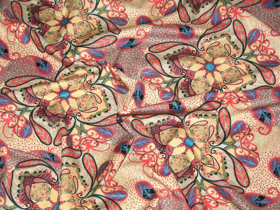 Cotton Lawn Fabric Coral Multicoloured