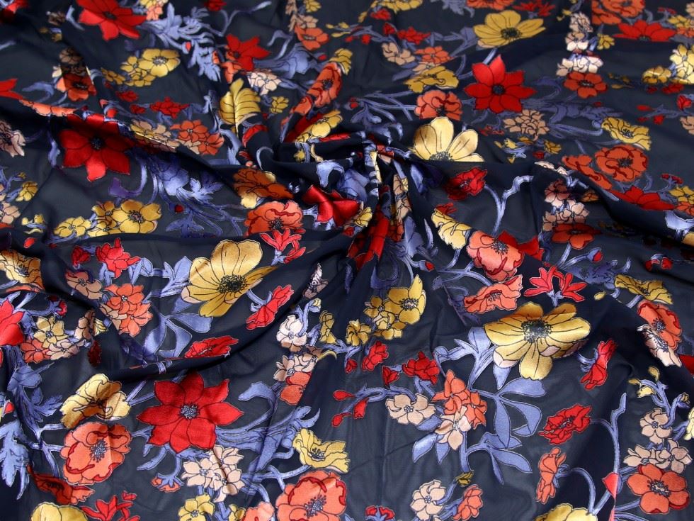 John Kaldor Arian Burn Out Sheer Chiffon Fabric Deep Blue