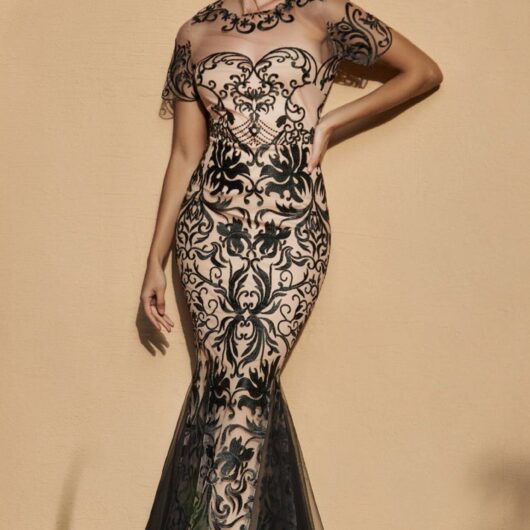Mesh & Lace Maxi With Scalloped Hem - Black by Goddiva