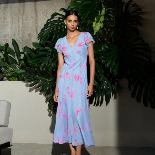 Myla Emina Chiffon Tea Dress Blue/Pink Multicoloured
