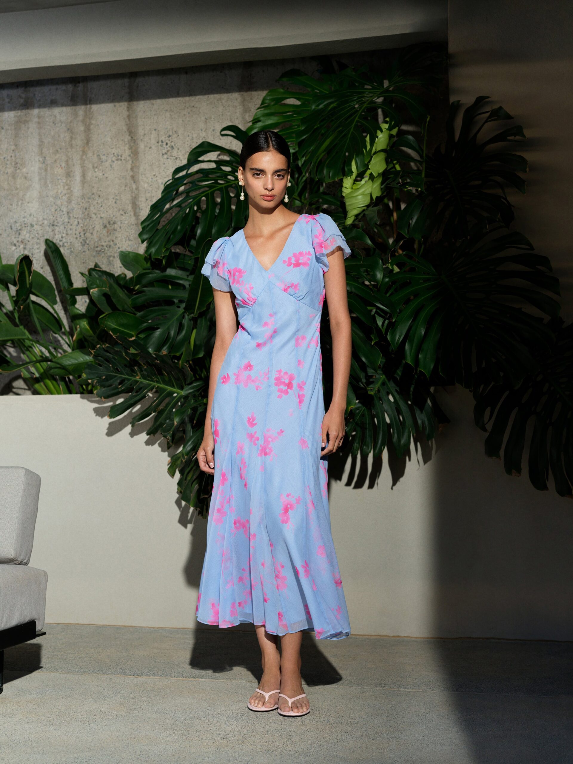 Myla Emina Chiffon Tea Dress Blue/Pink Multicoloured