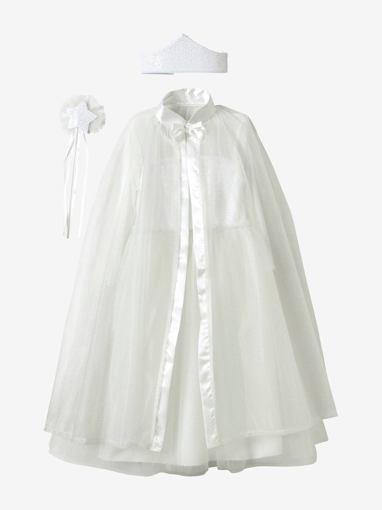 Princess Costume with Cape, Wand & Crown white