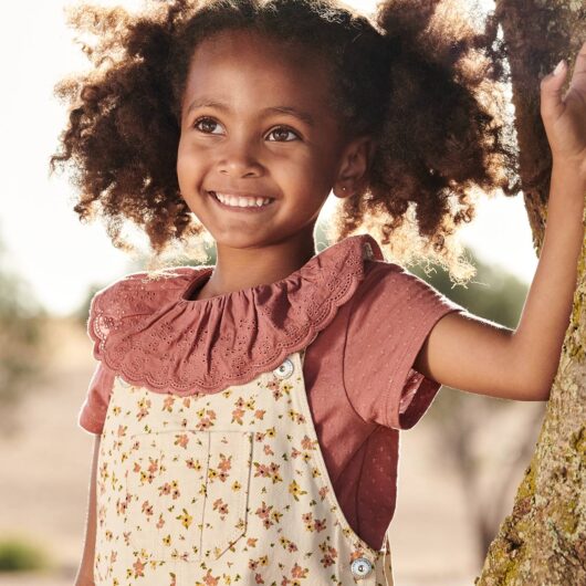Top with Frilled Collar in Broderie Anglaise for Girls old rose