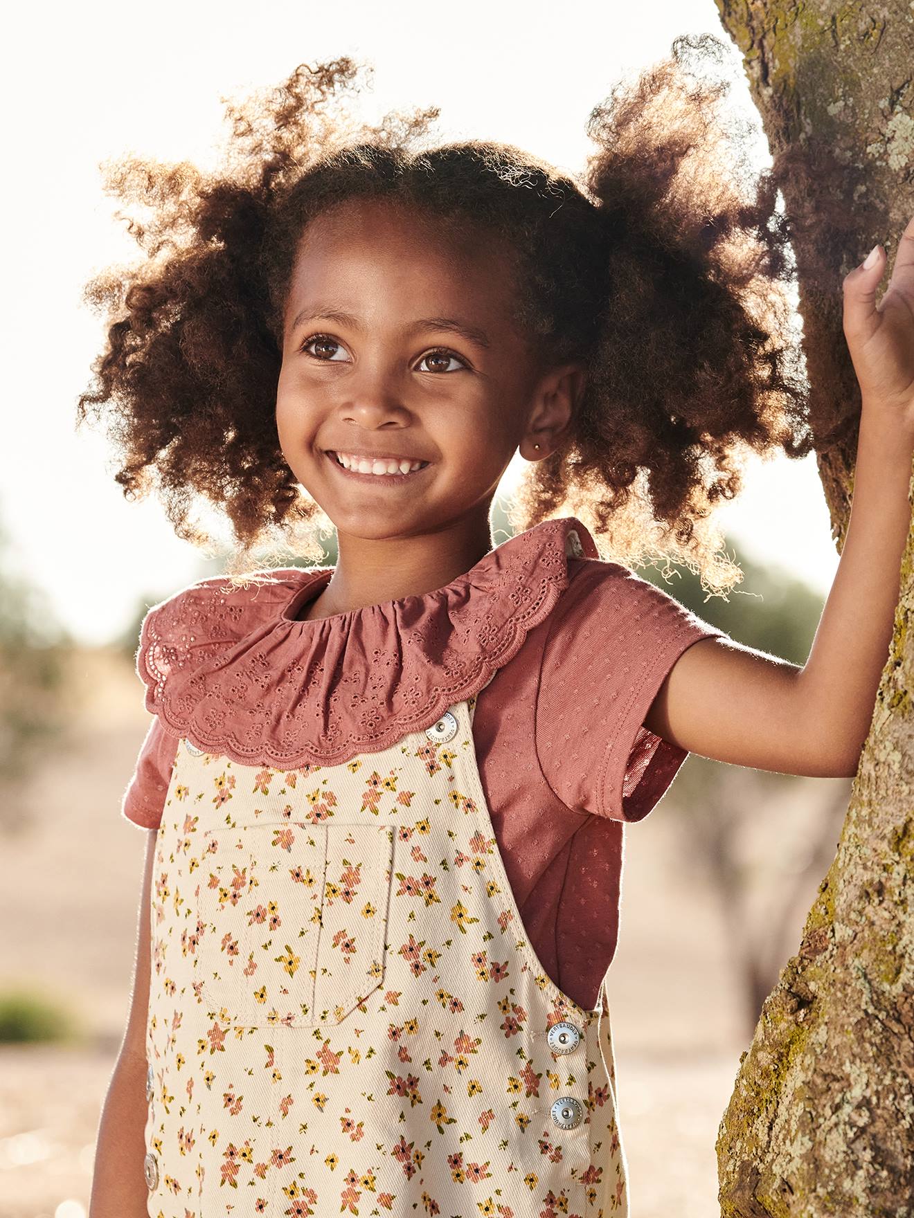 Top with Frilled Collar in Broderie Anglaise for Girls old rose